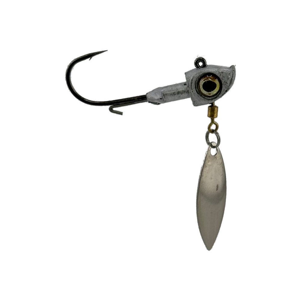 Glimmer Eye unpainted underspin jig, full profile on white